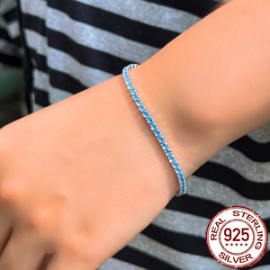 Bracciale blu chiaro regolabile in 925 reale argento Sterling Round Tennis braccialetto di nozze per le spose fidanzamento CZ <span class=keywords><strong>gioielli</strong></span> di <span class=keywords><strong>cristallo</strong></span> - Product Image 5