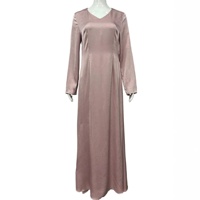 Ensemble 2 pièces modeste pour femme en polyester rose poudré, robe longue à manches longues et col en V, cardigan en dentelle vert sauge, tenue musulmane pour l'Aïd et les mariages