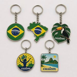 Llaveros Personalizados al por Mayor de Alta Calidad con Diseño de la Bandera de Brasil, Cadenas con Patrón de Cultura Tropical de Samba, Recuerdos Turísticos, Anillo para Llaves - Product Image 1