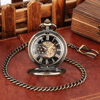 Montre de poche mécanique squelette vintage en bronze ajouré, demi-chasseur, steampunk, à remontage manuel, pour homme, cadeau