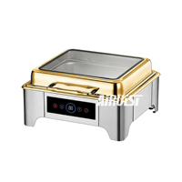 Setengah emas Stainless Steel persegi diri melayani makanan hangat 6L/9L katering chaffer piring listrik/Gas untuk Hotel Banquet pesta