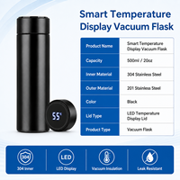 Botella de Agua Aislada de Acero Inoxidable 304 con Pantalla de Temperatura Inteligente, 20oz/500ml, Disponible en Stock, con Logotipo Personalizado