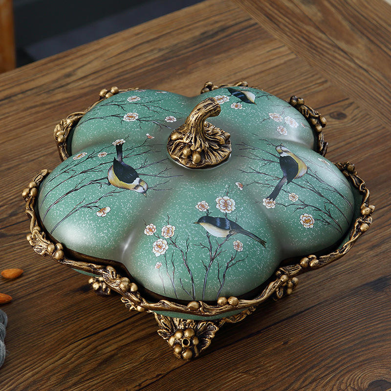 ถาดใส่ถั่ว 6 ช่อง ลายไม้สีเขียวผสม พร้อมฝาปิด