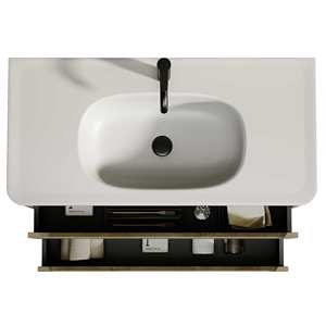 Mueble de Baño Moderno Minimalista Personalizado OEM, Resistente al Agua, Colgante de Pared, Gabinete de MDF, Lavabo de Piedra, Diseño Rectangular, para Uso en Hogar y Hotel - Product Image 3