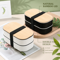 Lonchera Ecológica de Bambú Ovalada y Elegante de 1300 ml con Tapa, Doble Capa, Bordes Redondeados y Cubiertos para Oficina y Escuela
