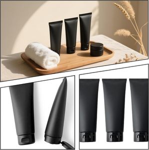Flacon <span class=keywords><strong>souple</strong></span> noir vide en <span class=keywords><strong>plastique</strong></span>, rechargeable, pour maquillage, voyage, tubes souples, avec couvercle à clapet, pour nettoyant visage, articles de toilette, couleurs personnalisées - Product Image 2