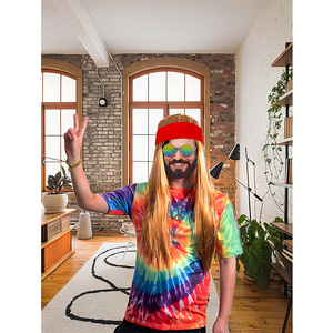 Ensemble de <span class=keywords><strong>perruque</strong></span> hippie des années <span class=keywords><strong>70</strong></span>, <span class=keywords><strong>perruque</strong></span>, collier signe de la paix, lunettes de soleil, bracelet, filet à cheveux, bandeau tie-dye, métal semi-fait main - Product Image 4