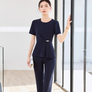 Elegant Short Sleeve Peplum Suit O Neck Solid Color Polyester Career Dress Women's Workwear - Product Image 3