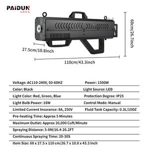 नाइट क्लब पार्टियों के लिए 1500 डब्ल्यू के नेतृत्व में हाथ से सूखी बर्फ प्रभाव मशीन लोहे की बंदूक - Product Image 2