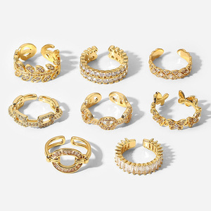 Anelli Placcati Oro 18K con Zirconia Cubica Regolabili Aperti Brillanti con Pietre di Zirconio Incastonate Impilabili Fede Nuziale Eterna - Product Image 1