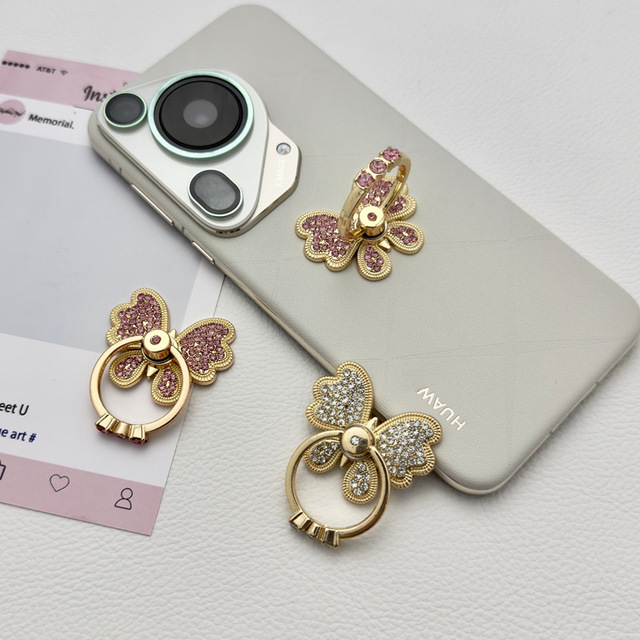 Flexible Bling Rhinestone Crystal Universal Butterfly Mobile Cell Phone Stand Holder 360 Rotating Finger Handset Ring Bracket