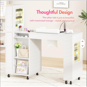 2026 Hot Sale Nail <b>Table</b> for Beauty Nail Equipment Manicure <b>Table</b> <b>with</b> LED lighting, display case lockable <b>wheels</b> - Product Image 4
