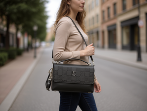 Borsa a Tracolla da Donna in Microfibra, Pelle Sintetica con Motivo a Quadri, Decorazione con Lettere, Chiusura a Cerniera, Per Tutte le Stagioni - Product Image 2