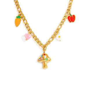 สร้อยคอจี้ผลไม้สแตนเลสสตีล ชุบทอง 18K  แบบหลายชั้น  พร้อมจี้ห้อย  ของขวัญเครื่องประดับ - Product Image 5