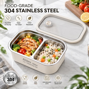 Boîte à lunch bento en acier inoxydable 1650ml/1450ml avec couvercle hermétique en silicone pour le bureau, l'école, la préparation des repas, logo personnalisé OEM - Product Image 1