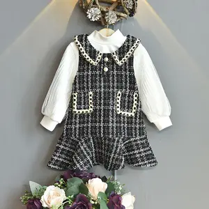 2024 Sweet Fashion Spring Girls Kids Princess Overall Dress+Long Sleeve Tops Blouse 2pcs Children Baby Infant Clothes Set