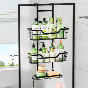Étagère de rangement pour salle de bain sans perçage, étagère murale à plusieurs niveaux à suspendre derrière la porte, étagère de rangement pour toilettes et salle de douche - Product Image 1