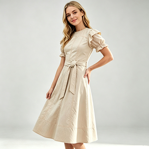 Womens <b>Dress</b> Elegant Summer <b>Dress</b> Short Sleeve Midi <b>Dress</b> With Belt Casual <b>Dresses</b> For Women Ladies Fashion Clothes - Product Image 2
