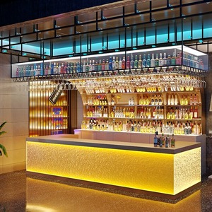 Quán cà phê phong cách công nghiệp, quầy <span class=keywords><strong>bar</strong></span>, quầy trưng bày có đèn, giá trưng bày sắt treo tường, tủ trưng bày rượu vang đỏ sáng tạo, thiết kế tùy chỉnh - Product Image 3