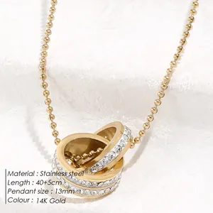 Collares de doble anillo con colgante chapado en oro de acero inoxidable eManco con diamantes de imitación para mujer, envío en 48 horas. - Product Image 2