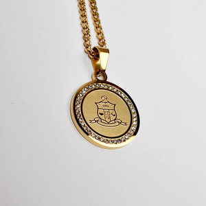 <span class=keywords><strong>Collier</strong></span> pendentif bouclier personnalisé avec lettres grecques, pendentif blason, cadre en zircon, bijoux gravés sur mesure, médaille de fraternité et de sororité, cadeau - Product Image 3