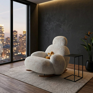 Sillón Mecedora Moderno con Relleno de Espuma de Microfibra, Respaldo Sólido, Mueble Contemporáneo para Sala de Estar con Patas de Madera - Product Image 4