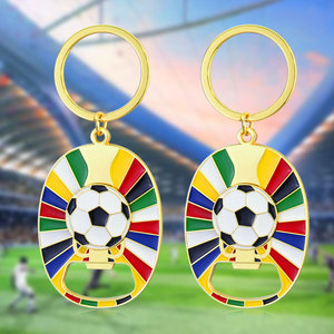 Décapsuleur de bouteille rotatif en alliage métallique en forme de ballon de football, souvenir de voyage des matchs de football européens, porte-clés - Product Image 1