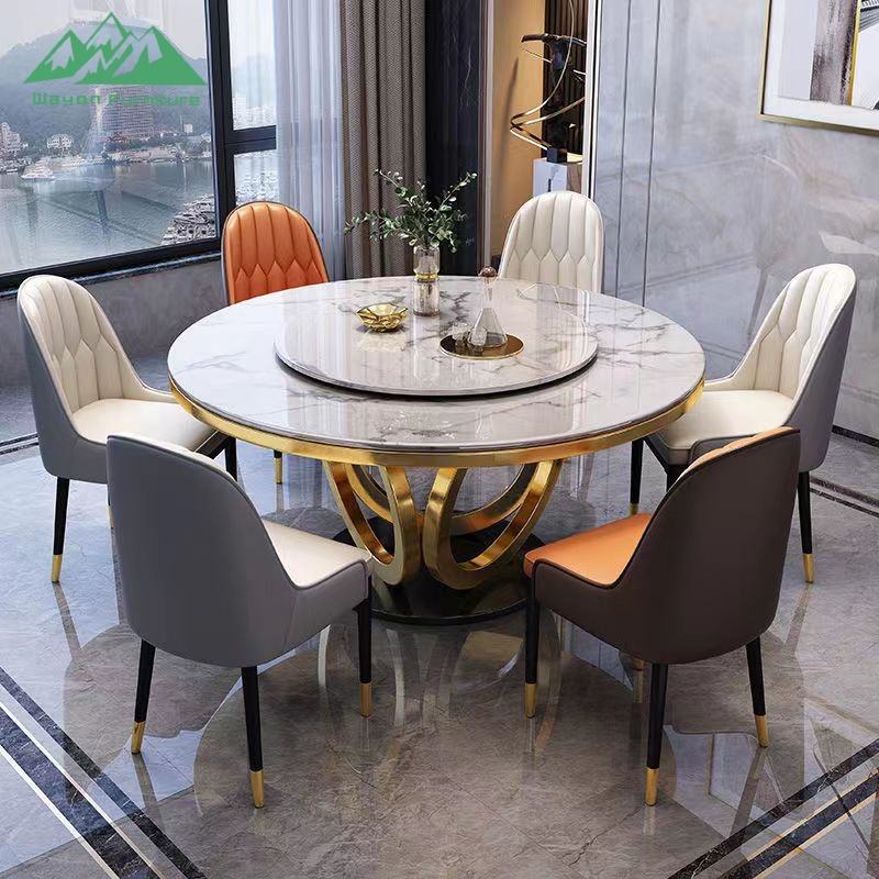Wayon Luxury Round Sintered Stone Dining Stainless Steel Base Table Set ...