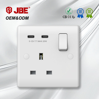 Prise USB à interrupteur double (Type C+C) SINOE/HAILAR, norme britannique, 1 gang, 13A, charge rapide 20W, IP20, installation facile pour la maison