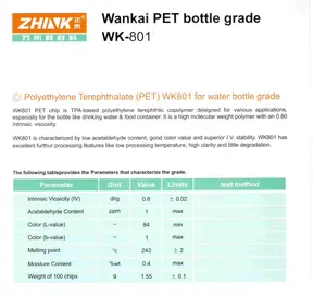 Polyethylene Terephthalate Wankai Brand Water Grade Virgin PET Flakes Plastic Resin WK801 Iv 0.80