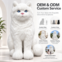 Statue de chat géante floquée en fibre de verre, sculpture de chat blanc à fourrure, personnalisable, prête à être expédiée pour la décoration de centres commerciaux, hôtels et boutiques