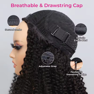 Media Peluca Rizada Birmana sin Pegamento, Fácil de Usar, Rizos Voluminosos, 3 en 1, con Cordón Ajustable para Mujer, Cabello <span class=keywords><strong>Humano</strong></span> Virgen Brasileño Natural - Product Image 6