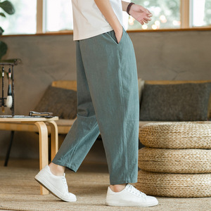 <span class=keywords><strong>Pantaloni</strong></span> con coulisse dritti traspiranti tinta unita <span class=keywords><strong>pantaloni</strong></span> Casual da uomo in cotone <span class=keywords><strong>lino</strong></span> - Product Image 4