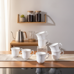 Wholesale Italian Tableware Pure White Embossed Multi-Person Cup and Plate Set for Parties, Full Set <b>Gift</b> <b>Box</b> Packaging - Product Image 5