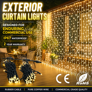 ไฟม่าน LED ภายนอกอาคาร IP67 สายยางทองแดงแท้ เชื่อมต่อได้ 110V 220V แสงวอร์มไวท์ รับประกัน 2 ปี สำหรับใช้งานกลางแจ้ง ระดับเชิงพาณิชย์ - Product Image 1
