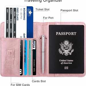 Portefeuille de voyage RFID avec bande élastique, porte-cartes en cuir PU pour passeports et cartes, pour hommes et femmes - Product Image 6
