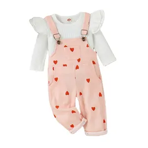 1 Buah Label Pribadi Pakaian Bayi Musim Semi Musim Gugur RTS Atasan Katun Bergaris Set Pakaian Balita Perempuan Cinta