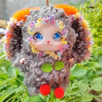 Porte-clés en peluche lapin aux grandes oreilles en fourrure bouclée, pendentif de sac décoré de dentelle