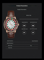 Montre pour homme GMS avec logo personnalisé OEM, mécanique de luxe, résistante à l'eau 30M, boîtier en alliage, bracelet en cuir, cadran brillant avec pierres, style business