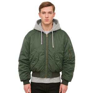 Chaqueta Acolchada Corta con Cremallera de Algodón Grueso para Hombre de Invierno Personalizada TOPSHOW, Chaqueta Bomber de Béisbol de Poliéster y Nailon con Capucha para Hombre - Product Image 1