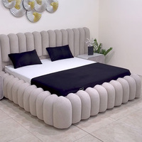 Cama Queen de Lujo Tapizada, Moderna, con Estructura de Cama King Size, Tapicería de Tela Blanca, Camas Dobles Queen Size con Diseño de Nube