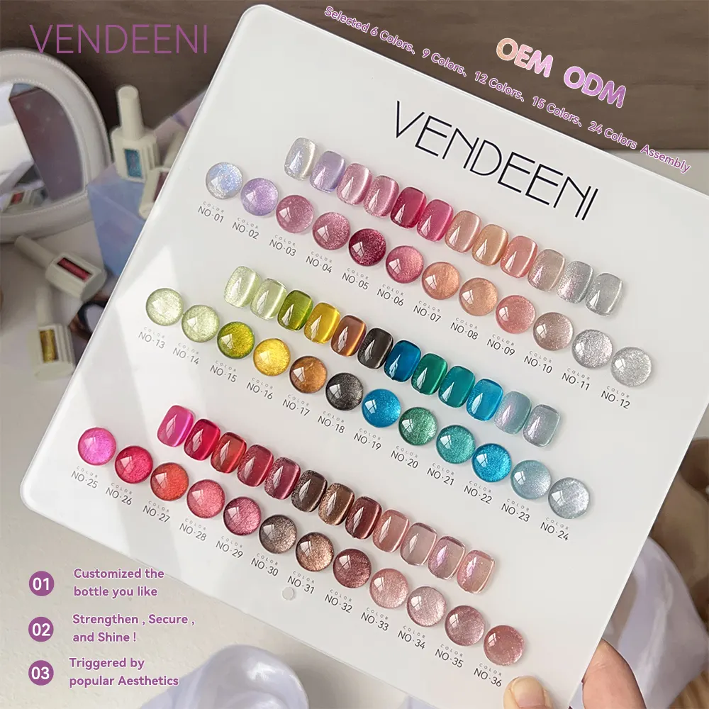 Vendeeni Profissional Cat Eye Gel Polonês Nail Art fornece conjunto de esmalte magnético em gel de 36 cores de marca própria