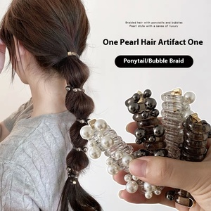 Coletero Elegante para Mujer, Estilo Línea Telefónica, con Perlas, Trenzado, Coleteros <span class=keywords><strong>de</strong></span> Burbuja para Mujer - Product Image 3