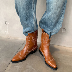 <span class=keywords><strong>Bottes</strong></span> de cowboy western rétro brodées à bout pointu, nouvelle collection Printemps-Été 2026, à talon épais, style Knight, mi-mollet, antidérapantes pour femme - Product Image 4