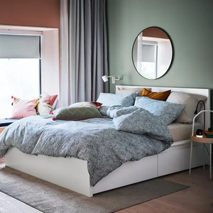 Modern <strong>Solid</strong> <strong>Wood</strong> Panel <strong>Bed</strong> Frame Large Size with 2 Storage <strong>Boxes</strong> Soft Style High <strong>Bed</strong> for Master Bedroom - Product Image 4
