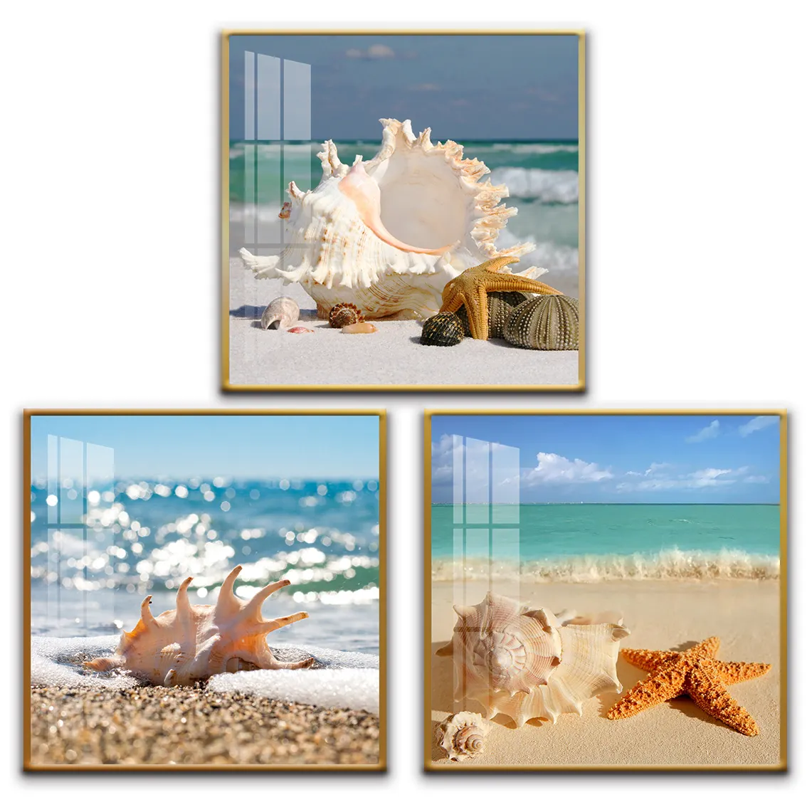 3pcs Set Blue Sea Beach Shell Canvas Painting Modern Nordic Seascape Wall Art Posters And Prints For Living Room Home Decoration
