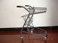 Chariots de courses en métal avec revêtement en résine, chariot de courses à deux paniers de style japonais pour supermarché avec revêtement par immersion