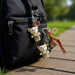 Portachiavi Artigianale a Forma di Orso con Ciondolo a Stella e Pettine, Accessorio per Borsa o Zaino - Product Image 3