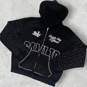 Sweat à capuche Dcy 400 Gsm personnalisé, broderie et impression, sweat à capuche zippé, sweat en molleton bouclette avec strass, coupe ample - Product Image 3