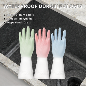 Gants de lavage transparents bicolores pour femmes, en PVC, caoutchouc de cuisine, latex, imperméables, pour le linge et les travaux ménagers, pour un usage quotidien - Product Image 1